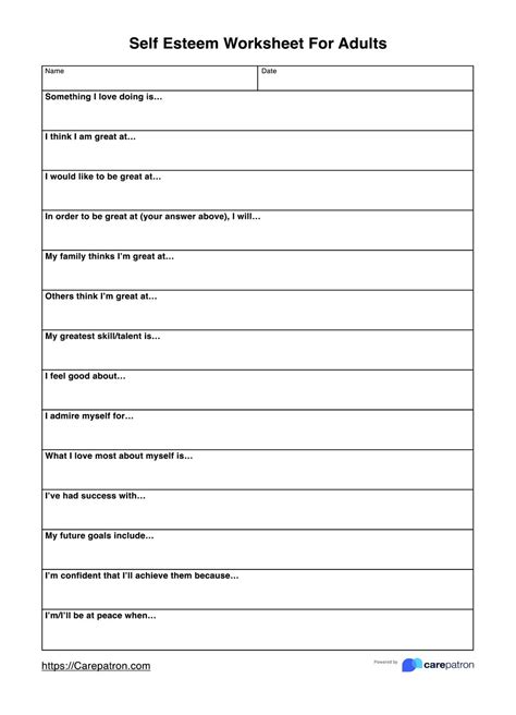 Self Esteem Worksheet And Example Free Pdf Download