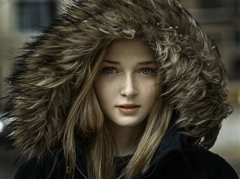 Blonde Hoods Sweater Depth Of Field Portrait Women HD Wallpaper