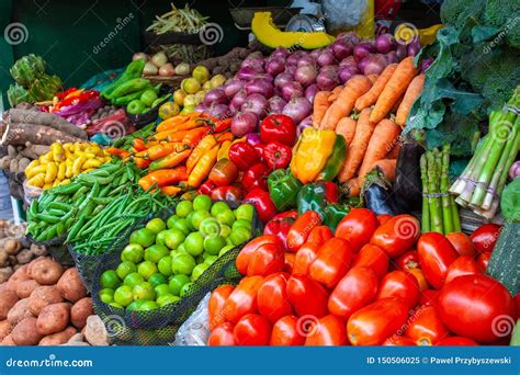 Colorful Display Of The Variety Fruits And Vegetables On The Market