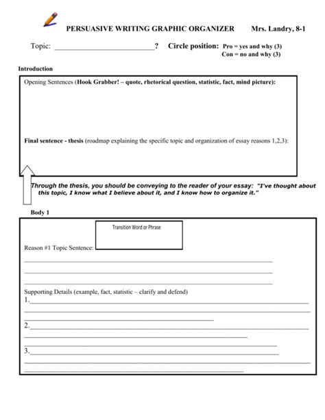 Persuasive Writing Graphic Organizer