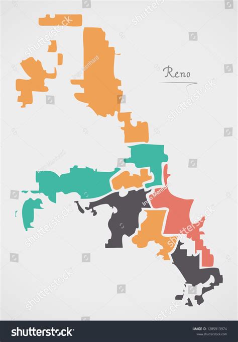 Reno Nevada Map Neighborhoods Modern Round Stock Vector (Royalty Free ...