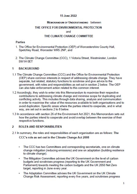 Memorandum Of Understanding Between The CCC And The OEP Climate