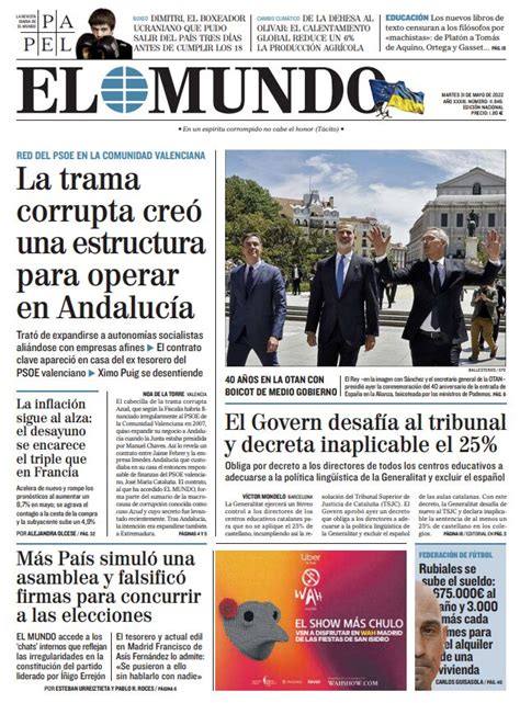 Front Page Of EL MUNDO For Tuesday May 31 2022 Teller Report