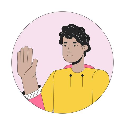 Latino Joven Hombre Diciendo Hola 2d Línea Vector Avatar Ilustración