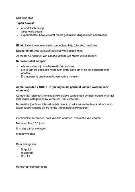 Statistiek HC1 College Aantekeningen Hoorcollege 1 Statistiek HC1