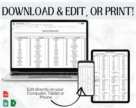 Travel Packing List Google Sheets Packing Checklist EDITABLE Wedding ...