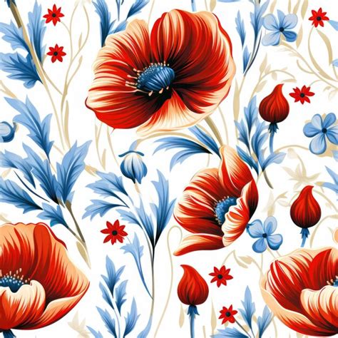 Premium Ai Image Ukrainian Handpainting Folklore Poppy Floral Pattern