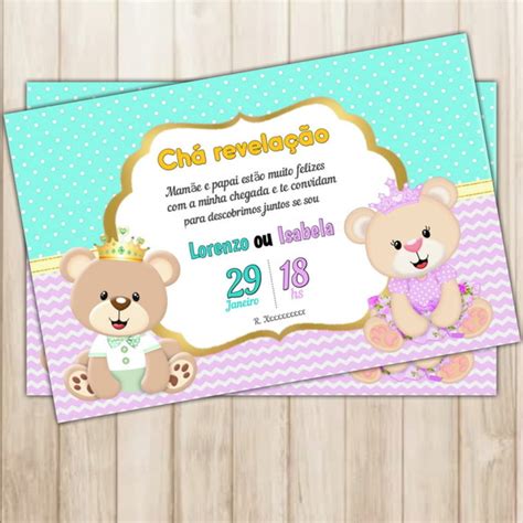 Convite Digital Cha Revelacao Ursinho E Ursinha Produtos Elo7