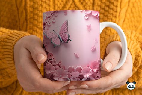 D Pink Butterfly Mug Wrap Sublimation Graphic By Pandastic Creative