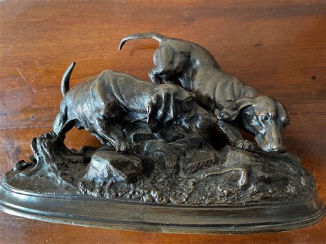 Proantic Jules MOIGNIEZ bronze deux chiens de chasse bassets à l