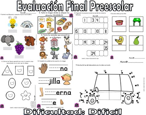 Evaluaci N Final Para Preescolar Nivel De Dificultad Dif Cil Material