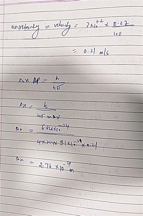 Uncertainty In The Position Of An Electron Mass Kg