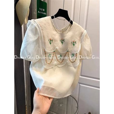 Korean Chic Sweet Shirts Women Summer French Temperament Round Neck