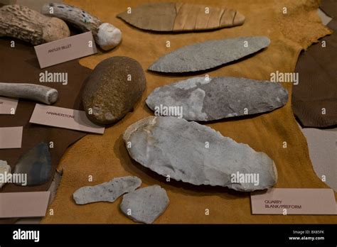 Variety of Mississippian stone tools including a Hammerstone and Stock ...