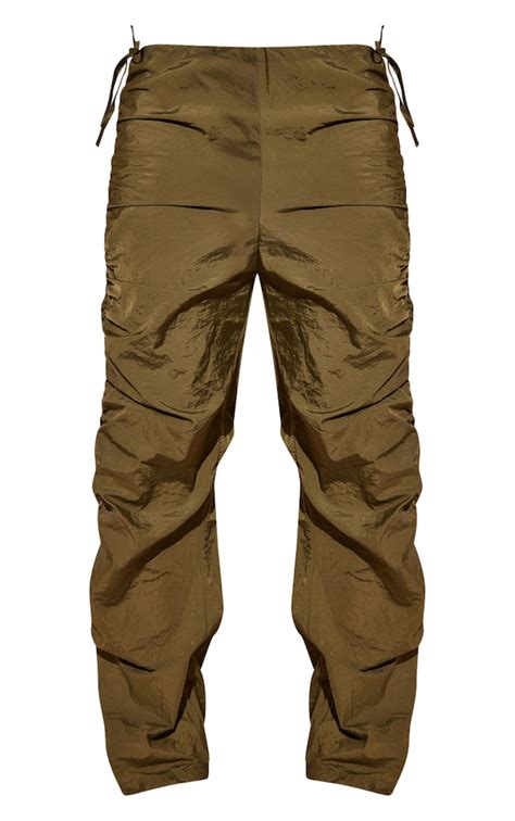 Khaki Parachute Shell Ruched Leg Trousers Prettylittlething