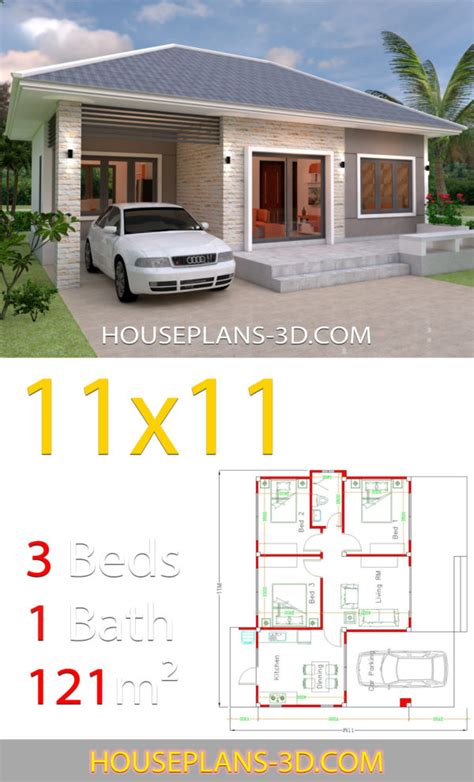 House Design 10x10 With 3 Bedrooms Hip Roof House Plans 3d B00