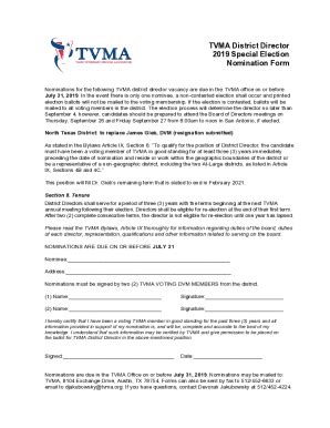 Fillable Online Nomination Form Jul Special Election Fax Email Print