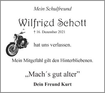 Traueranzeigen Von Wilfried Schott Trauer Gedenken