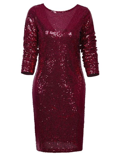 Sparkle Glitzy Glam Sequin Long Sleeve Flapper Party Club Dress Club