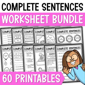 Complete And Incomplete Sentences Worksheet Bundle TpT