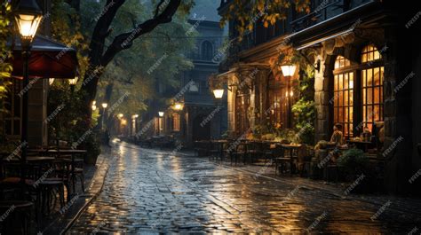 Premium Photo | Cinematic Rainy street evening background wallpaper