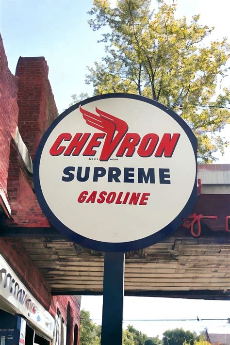 Chevron Supreme Gasoline Large Heavy Double Sided Porcelain Sign