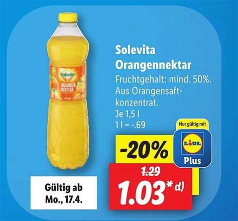 Solevita Orangennektar Angebot Bei Lidl Prospekte De