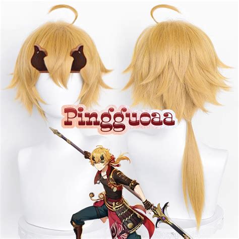 Genshin Impact Thoma Cosplay Wig 56cm Long Increased Hair Heat