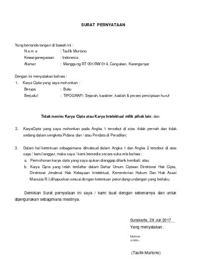 Detail Contoh Surat Pernyataan Hak Cipta Koleksi Nomer 2