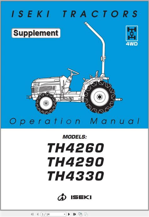 Iseki Tractor TH4330 TH4290 TH4260 Operators Manual And Diagram Auto