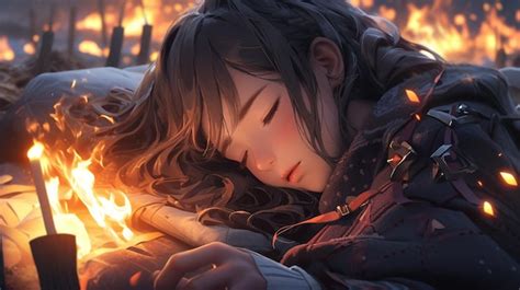 Premium Photo | Anime girl laying down with fire in her hand generative ai