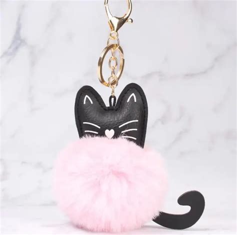 Women Fluffy Cat New Creative Fur Pom Pom Keychain Kitten Key Chain Fur