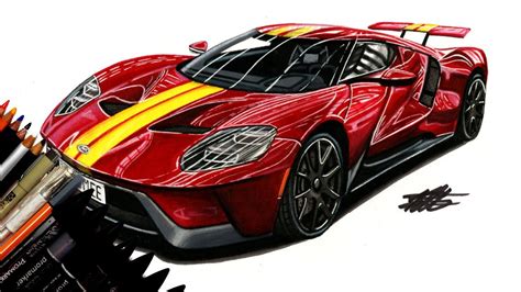 Drawing Shmee S Ford Gt Realistic Car Drawing Time Lapse