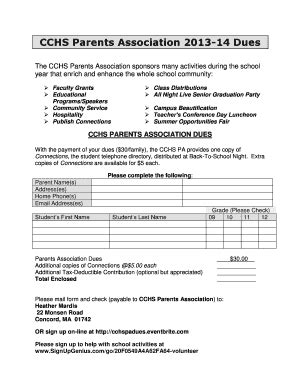 Fillable Online Cchspa Membership Form CCHS Parents Association