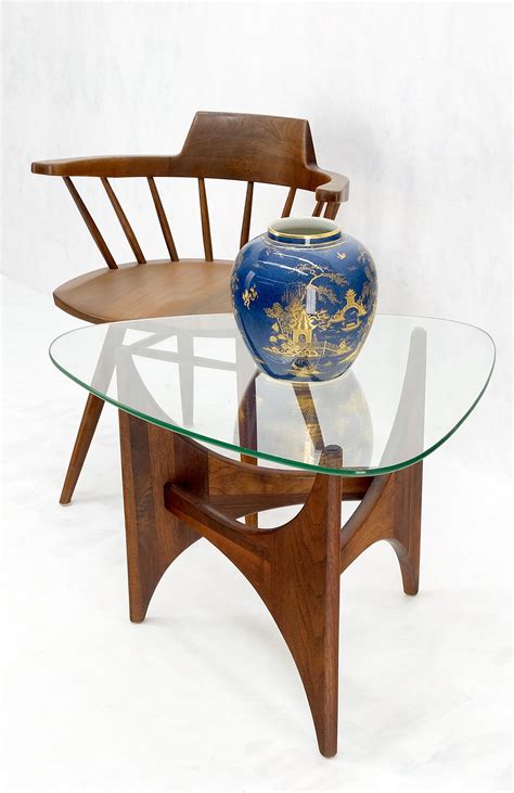 Adrian Pearsall Oiled Walnut Triangle Glass Top Coffee Side End Occasional Table For Sale At