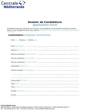 Remplissable En Ligne Dossier De Candidature Application Form