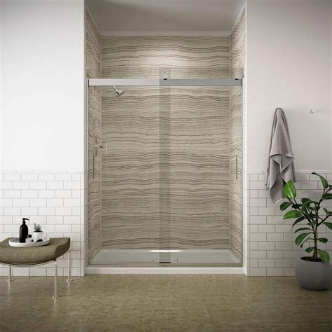 Kohler Levity 57 60 In W X 74 In H Frameless Sliding Shower Door In Silver With Blade Handles