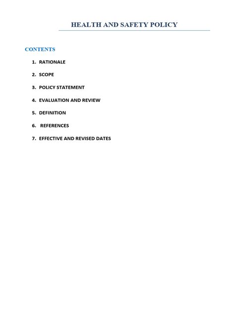 Health and Safety Policy | PDF | Occupational Safety And Health | Safety