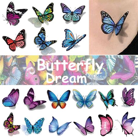 Buy Ooopsi Butterfly Tattoos for Kids Womens - 110 Pcs 3D Tattoos ...