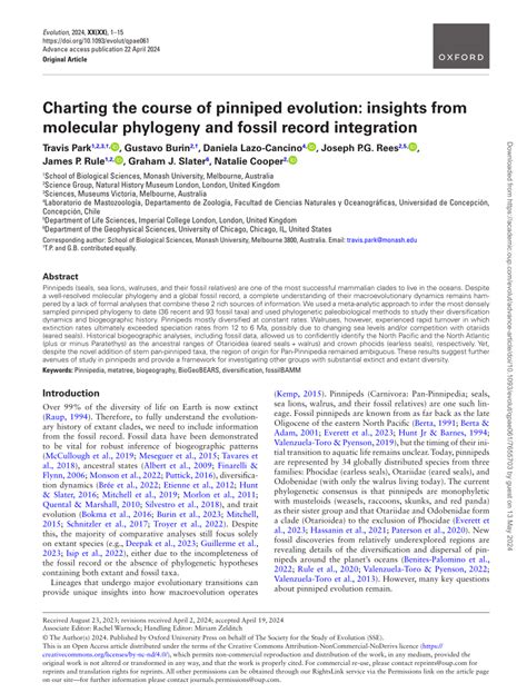 (PDF) Charting the Course of Pinniped Evolution: insights from molecular phylogeny and fossil ...