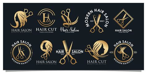 Set Bundle Hair Salon Logo Design With Golden Gradient Color Concept