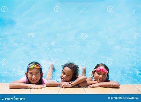 Kids in Swimming Pool. Children Swim. Family Fun Stock Photo - Image of ...