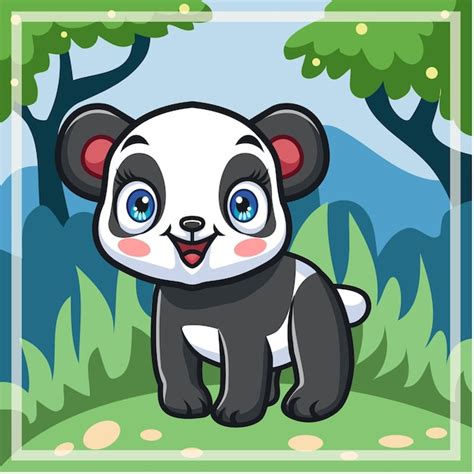 Dibujos Animados Lindo Panda De Pie Y Sonriendo Vector Premium