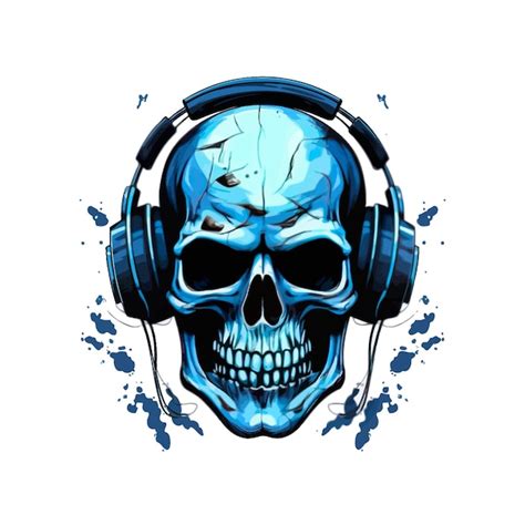 Premium Vector Blue Skull In Headphones Vector Illustration Design