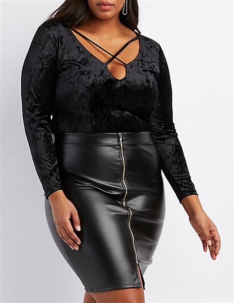 Plus Size Velvet Strappy Bodysuit Charlotte Russe