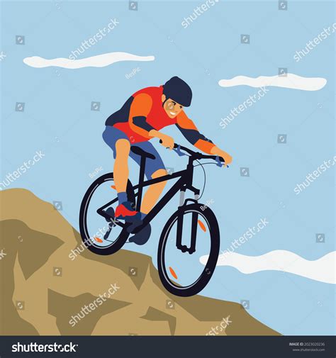 Man Riding Mountain Bike Down Hill Stock Vector Royalty Free