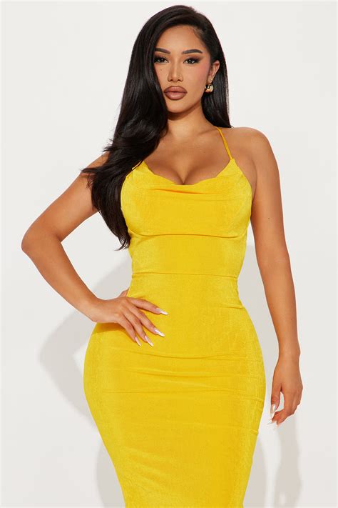 Sera Slinky Maxi Dress Yellow Fashion Nova Dresses Fashion Nova