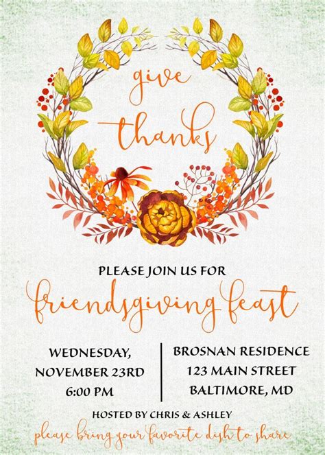 Friendsgiving Invitation, Friendsgiving Potluck, Fall Wreath Invitation ...