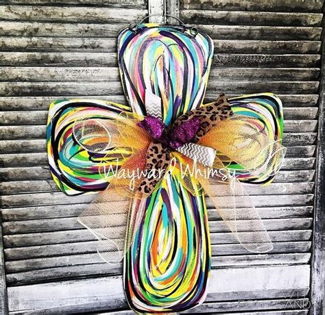 Multi Colored Cross Wood Cut Out Door Hanger Etsy Cross Door