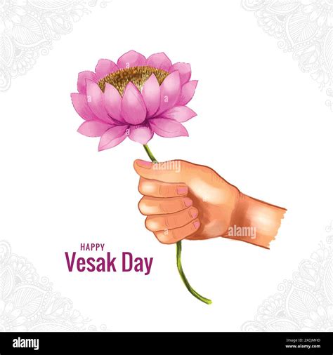 Buddha Purnima Or Vesak Card With Hand Holding Lotus Flower Background